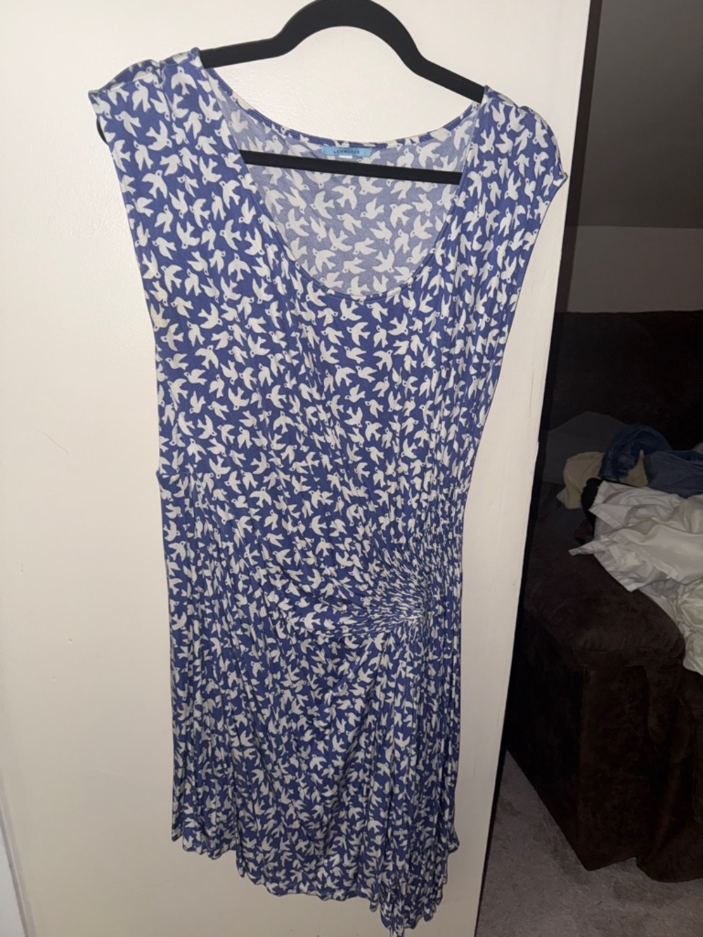 Anthropologie brand Leifnotes - Blue and White Bird Print Sleeveless Dress